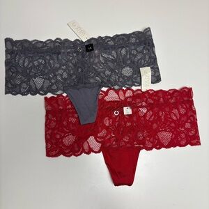NWT La Senza Cheeky Low Rise Lace Panty Bundle, Red & Grey, Size Large